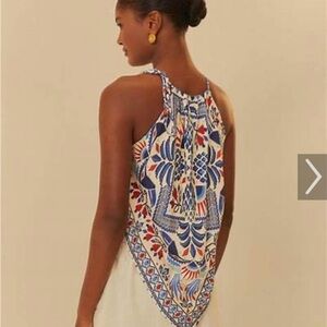 NWT Farm Rio Handkerchief Blue, White & Red Printed Halter Top with Flaws